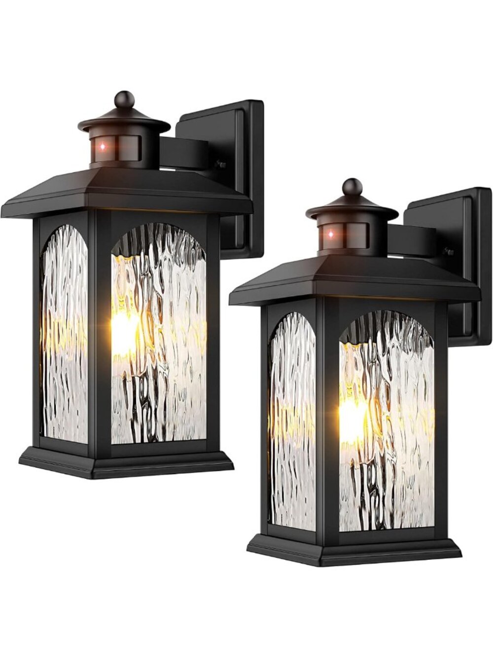 2 Pack Motion Sensor Outdoor Wall Lights - Dusk to Dawn, Black, Waterproof